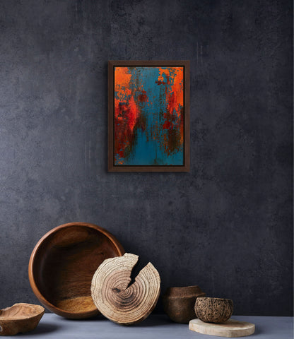 vivi & vela artwork display for 'autumn equinox | moods': abstract artwork styled in a cozy interior, highlighting its rich seasonal color palette and textures.