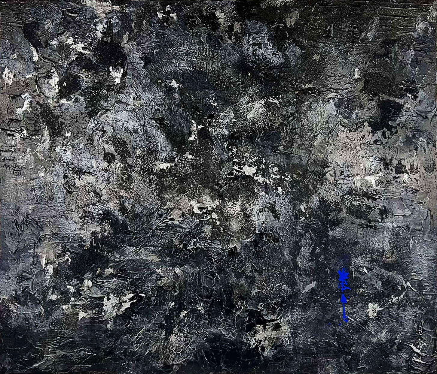 vivi & vela artwork 'black tourmaline': Abstract painting featuring textured layers of black tourmaline and pyrite with subtle accents.