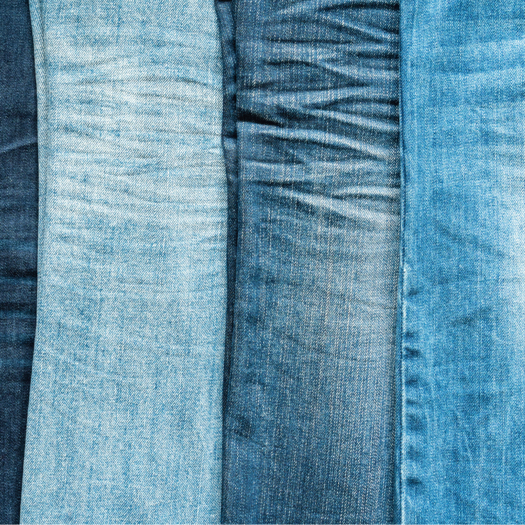 vivi & vela denim inspiration - stacked blue denim fabric with varying shades and textures