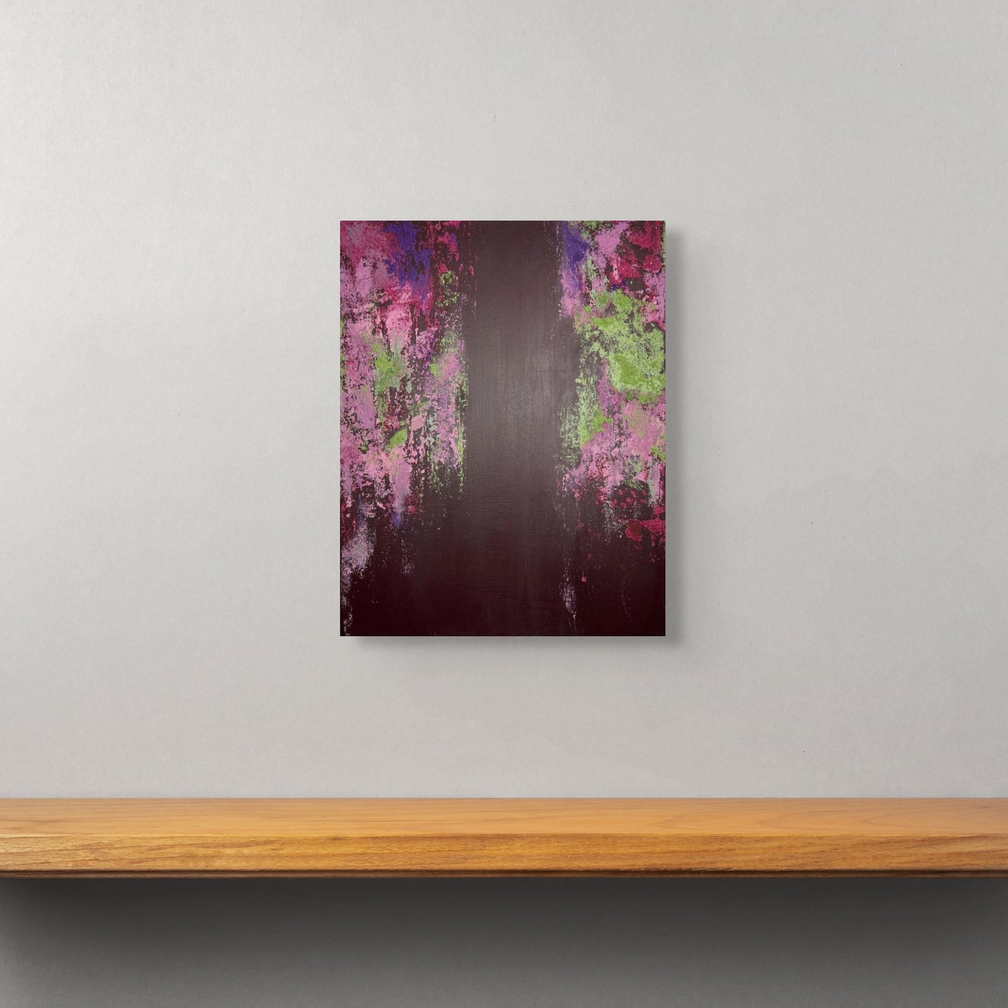 vivi & vela artwork display for 'wisteria | moods': abstract artwork styled in a modern interior, showcasing a vibrant floral-inspired palette.