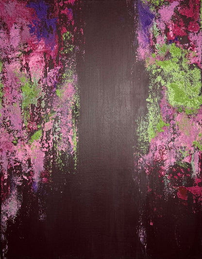vivi & vela artwork 'vesuvius': abstract painting inspired by volcanic energy, featuring fiery reds, glowing golds, and dark earthy undertones.